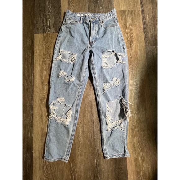 S.O.N.G. Denim - S.O.N.G. Distressed Mom Jeans Womens 3/26 Light Wash Blue Good Ripped Denim